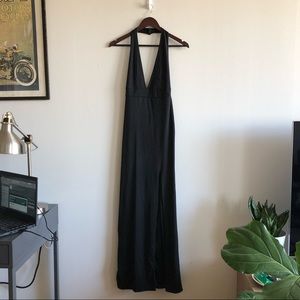 Sexy plunge black dress with high slit